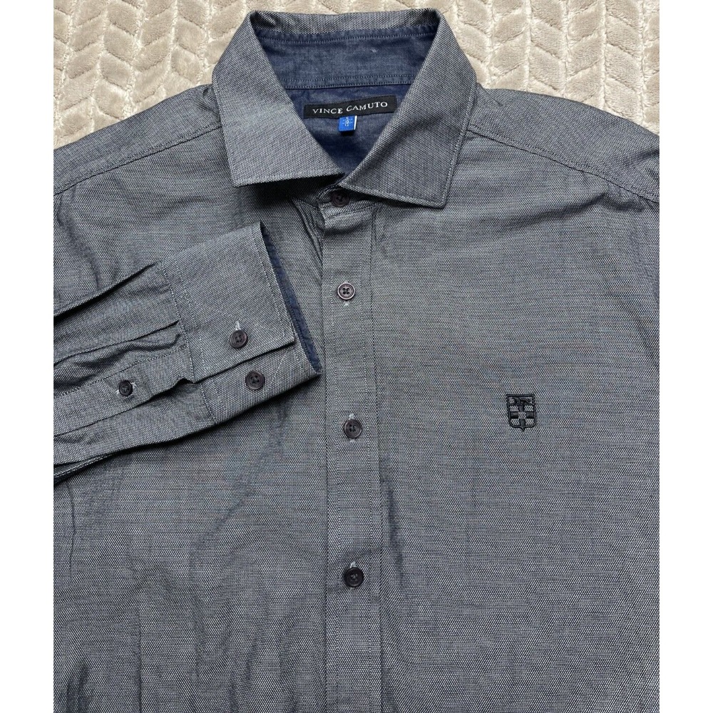 VINCE CAMUTO MEN'S WOVEN OXFORD LONG SLEEVE SHIRT‎  BLACK OXFORD L